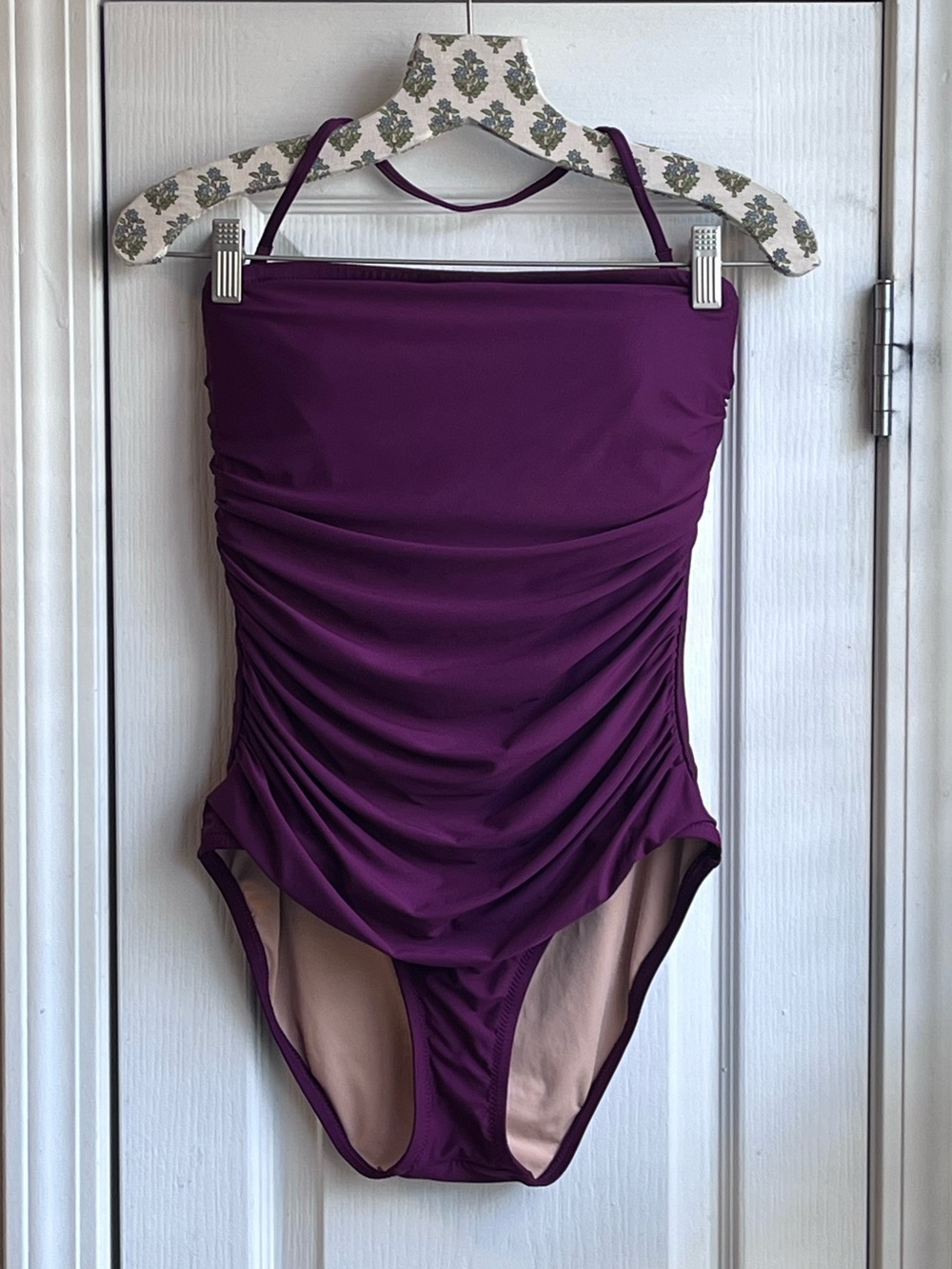 J. Crew Gemma Ruched Bandeau One-Piece Swimsuit Iris Purple Size 8